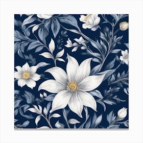 White Flowers On A Blue Background Canvas Print