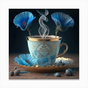 Tea Cup With Blue Flowers Canvas Print