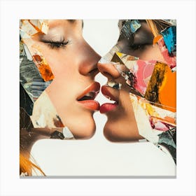 Two Women Kissing Collage Canvas Print