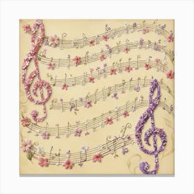 Music Notes And Flowers Canvas Print