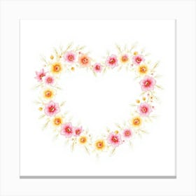 Heart Frame With Flowers Canvas Print