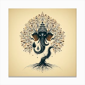 "Rooted in Divinity: Ganesha's Tree of Life" - This artwork blends the powerful image of Lord Ganesha with the universal symbol of the Tree of Life. Rendered in earthy tones and delicate details, Ganesha emerges from the roots, embodying strength, wisdom, and the grounding force of nature. The leaves adorned with spiritual motifs signify life's manifold aspects nurtured by his guidance. This piece serves as a profound reminder of Ganesha's role in growth and stability, perfect for spaces seeking a touch of sacred serenity and natural harmony. Canvas Print