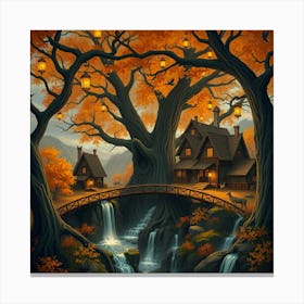 Elven Tree Village In Autumn Canvas Print