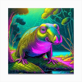 Duckbilled Platypus In Neon Canvas Print