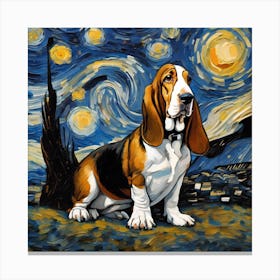 Basset Hound At Starry Night Canvas Print