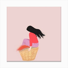 Girl Sitting In A Basket Canvas Print