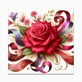 Red Rose With Ribbons Canvas Print