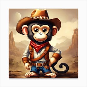 Cute Monkey In A Cowboy Costume 1 Canvas Print