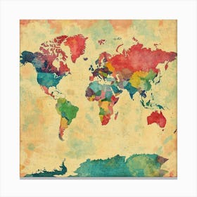 Watercolor World Map Art Canvas Print