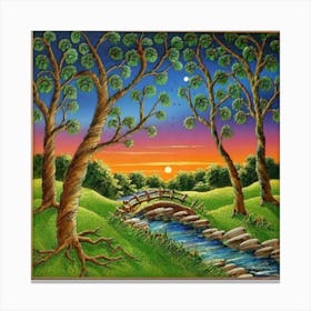 Highly detailed digital painting with sunset landscape design 19 Canvas Print