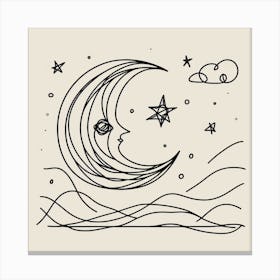 Moon and stars Picasso style 3 Canvas Print