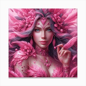 Pink Girl With Feathers Canvas Print