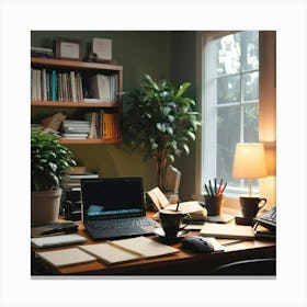 Home Office with Coffee 1 Canvas Print