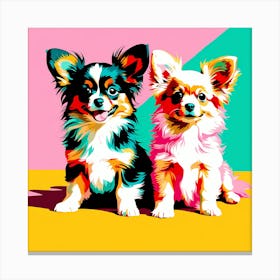 Papillon Pups, This Contemporary art brings POP Art and Flat Vector Art Together, Colorful Art, Animal Art, Home Decor, Kids Room Decor, Puppy Bank - 145th Canvas Print