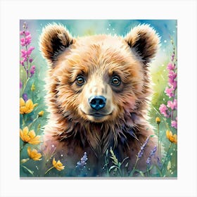 Brown Bear In The Wildflowers Artwork For Kid Canvas Print