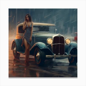 Old Car In The Rain Canvas Print