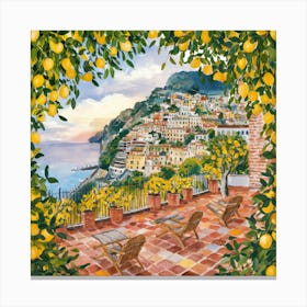 Amalfi View With Lemons Travel Painting Italy 6 Canvas Print