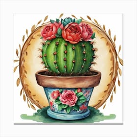 Cactus With Roses Canvas Print