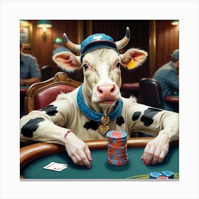 Cow Playing Poker Canvas Print