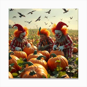 Evil Clowns In Pumpkin Filed - Diverse Art Illustration 56 Canvas Print