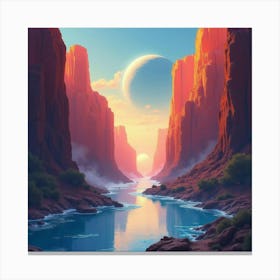 Titan S Roar Echoing Through A Vivid Watercolor Canyon 1 Canvas Print