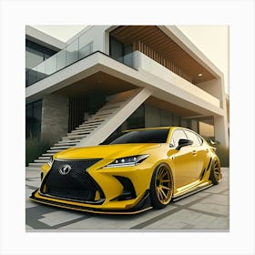 Yellow Toyota Lexus With Full Body Kit In Front Of Modern House Canvas Print