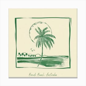 Bondi Beach, Australia Green Line Art Illustration Canvas Print
