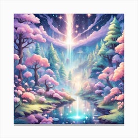 A Fantasy Forest With Twinkling Stars In Pastel Tone Square Composition 351 Canvas Print