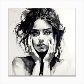 Depressed Woman Art Sketch By Csaba Fikker 10011 Canvas Print