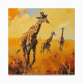 Herd Of Giraffes Running Through The Grass Acrylic Painting Inspired 1 Canvas Print