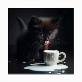 Kitten Licking Milk Canvas Print