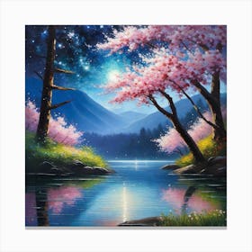 Cherry Blossoms By The Lake 7 Canvas Print