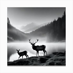 Elk And Deer Canvas Print
