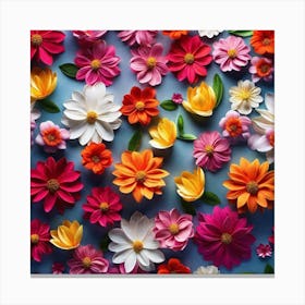 Flowers On A Blue Background Canvas Print