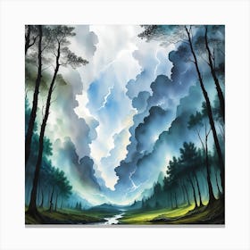 Dark Forest With Thunder And Lightning Canvas Print