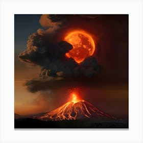 Moon Rises Over A Volcano Canvas Print