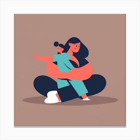 Mother Hugging Her Child Minimal Illustration Canvas Print