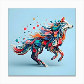 A Wolf, Minimalistic Colorful Organic Forms, Energy, Assembled, Layered, Depth, Alive Vibrant, 3d, Abstract, On A Light Blue Background (1) Canvas Print