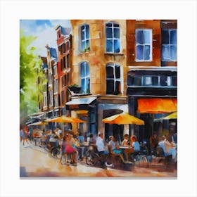 Amsterdam Cafes.Amsterdam city.summer. Cafes. Passersby, sidewalks. Oil colors. 12 Canvas Print