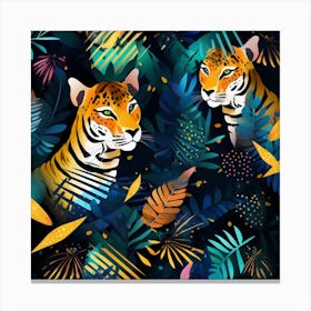 Seamless Pattern With Tiger And Leaves Canvas Print