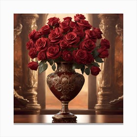 Red Roses In A Vase Canvas Print