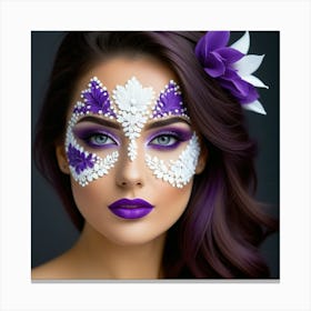 Beautiful Woman With Purple And White Makeup Canvas Print