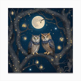 Owls At Night Canvas Print