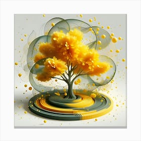 A 3D Rendering Of A Tree With Bright Yellow Leaves And An Abstract Style 2 Canvas Print