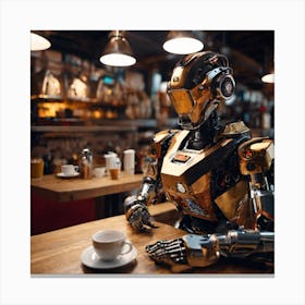 Robot In Cafe Canvas Print