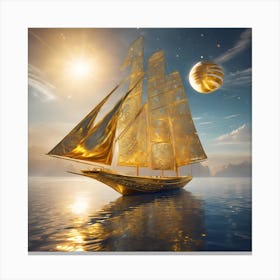 Golden Ship In The Sea Canvas Print