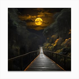 Full Moon Over A Wooden Bridge Canvas Print