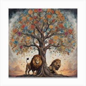 Lions Under The Tree Canvas Print