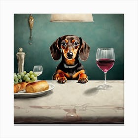 Dachshund With Wineglass Dining Room 3 Canvas Print
