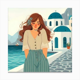 Beautiful Girl in Greece Illustration Canvas Print